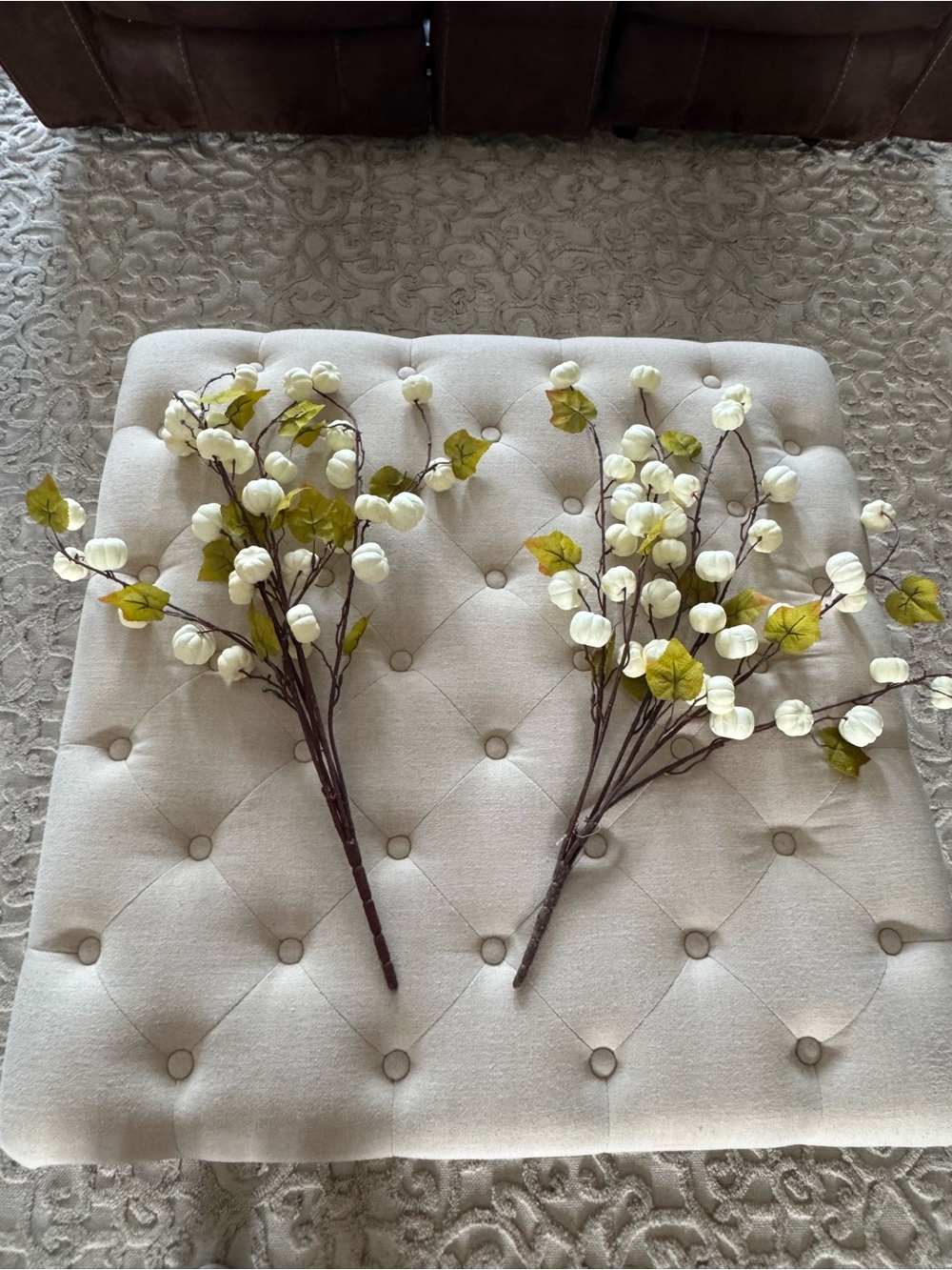 Set of Artificial White Pumpkin 🎃 Blossom Spray Set with Green Leaves -